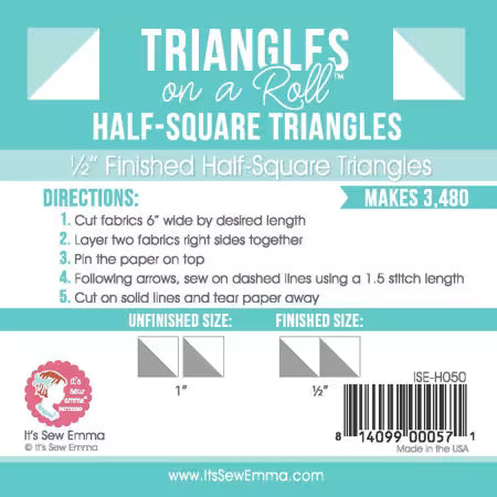 1/2" Finished Half Square Triangle Paper Triangles on a Roll