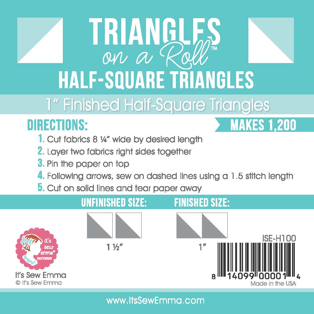 1" Finished Half Square Triangle Paper Triangles on a Roll