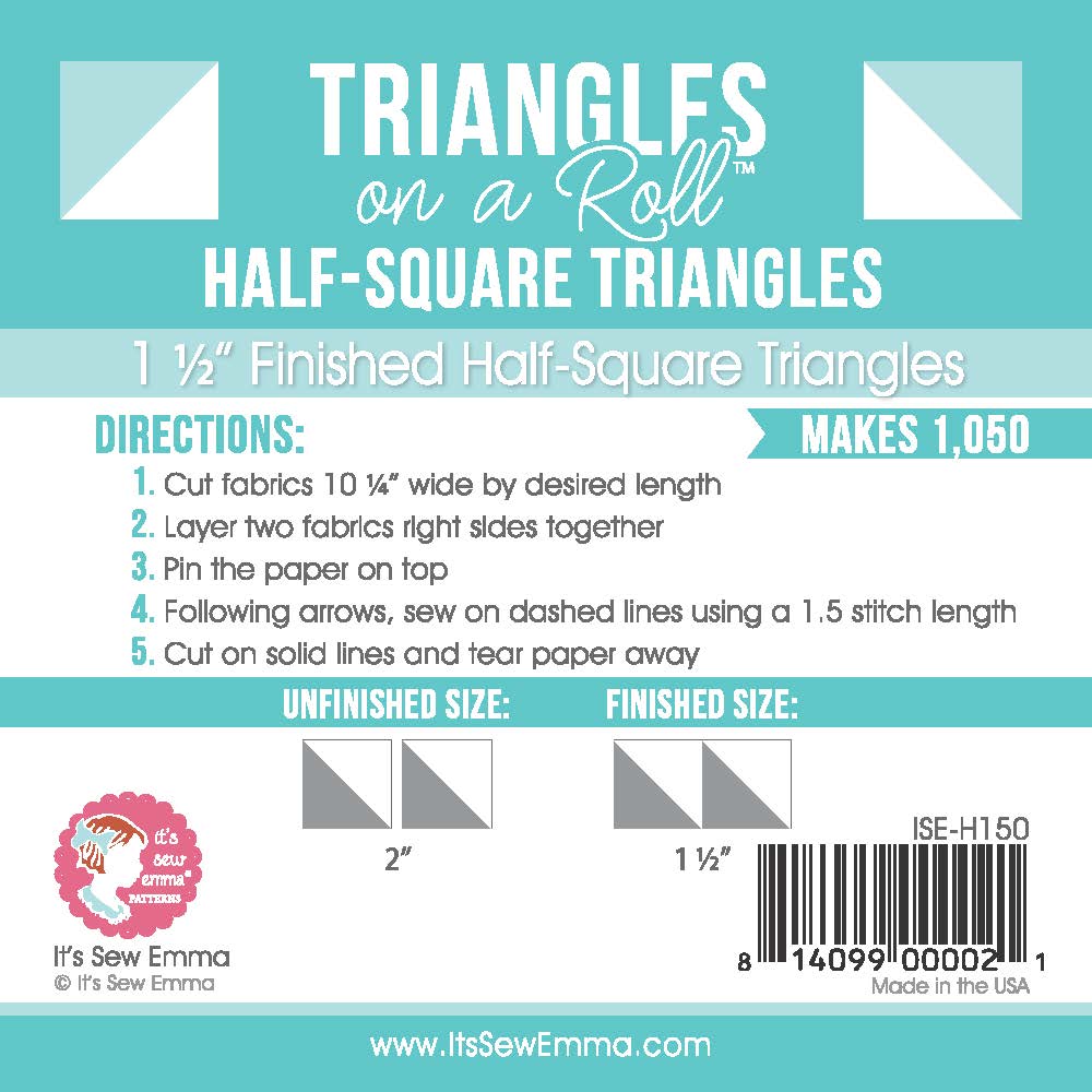 1 1/2" Finished Half Square Triangle Paper Triangles on a Roll