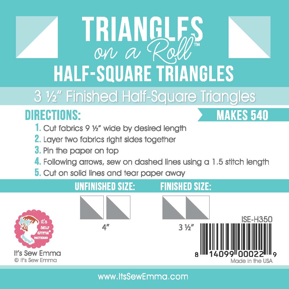 3 1/2" Finished Half Square Triangle Paper Triangles on a Roll
