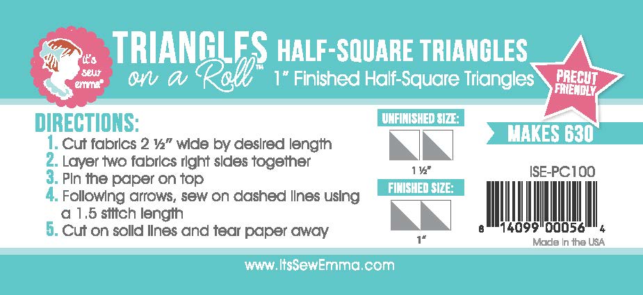 1" Precut Friendly Half Square Triangle Paper