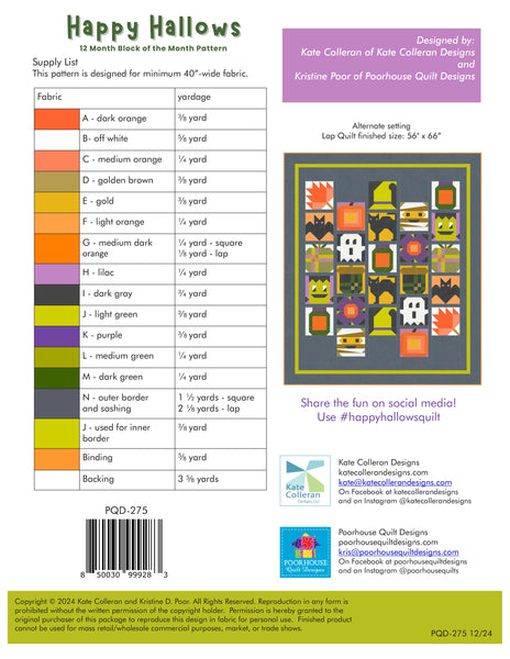 Happy Hallows PQD-275 Quilt Pattern
