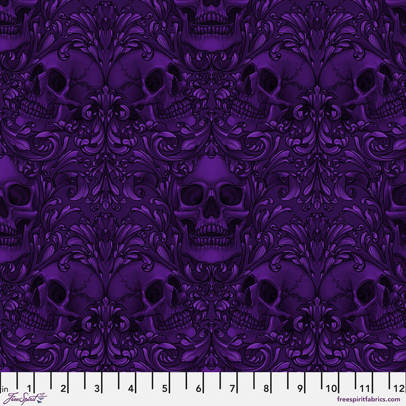 PWRH089.PURPLE Skull Damask - Purple