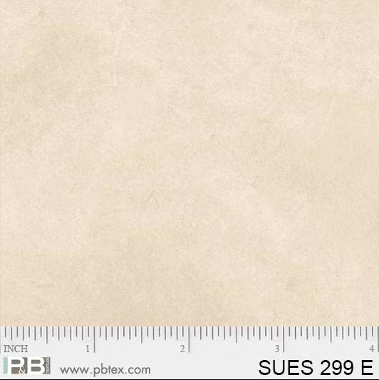 Beige fabric swatch with a ruler at the bottom for scale, labeled 'SUES 299 E'.