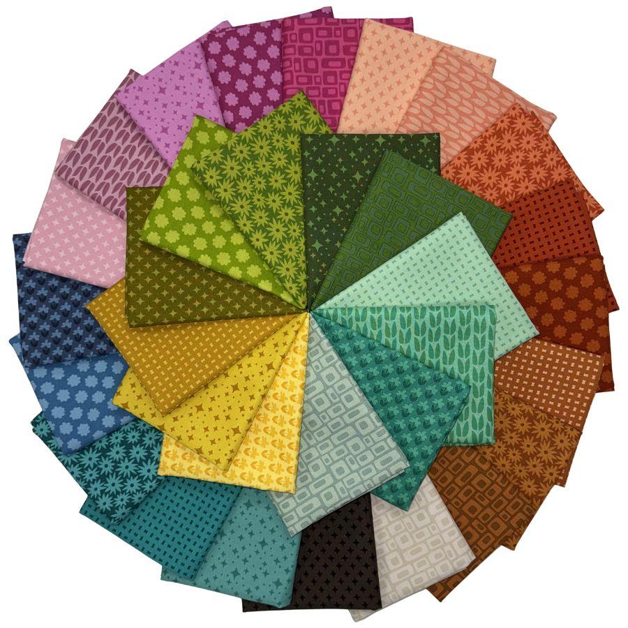 Array of fabrics from the Elizabeth Hartman fabric line Scenery.