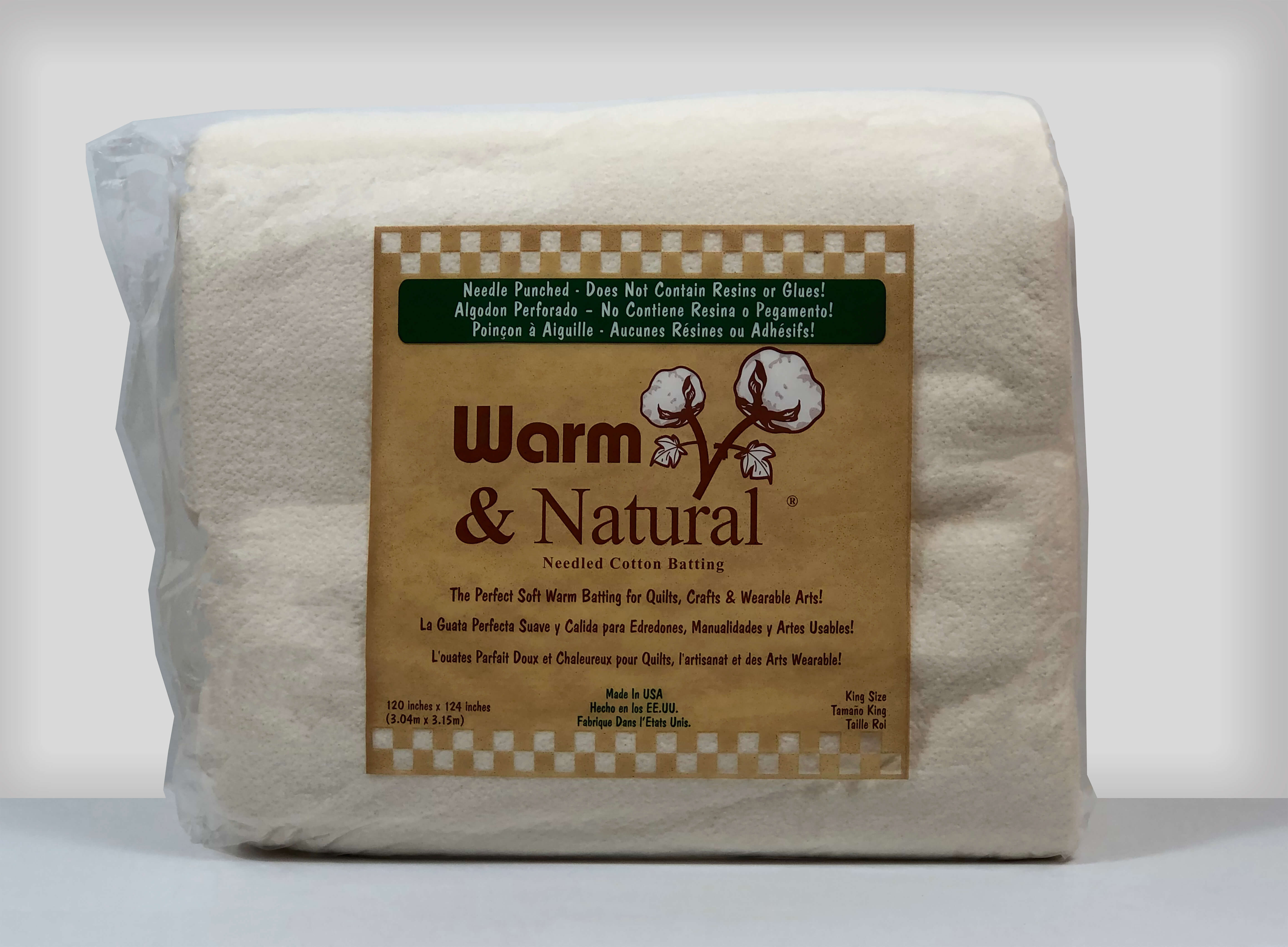 Warm & Natural Needled Cotton Batting King Package 120 x 124