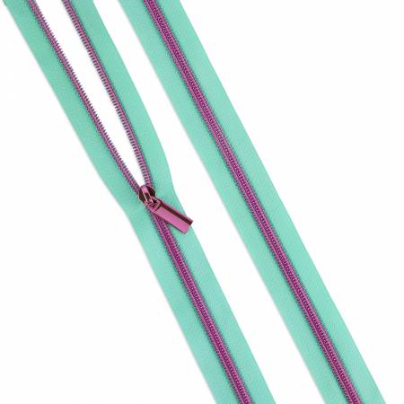 ZBY5C126 Raindrop #5 Nylon Tula Pink Coil Zippers: 3 Yards with 9 Pulls