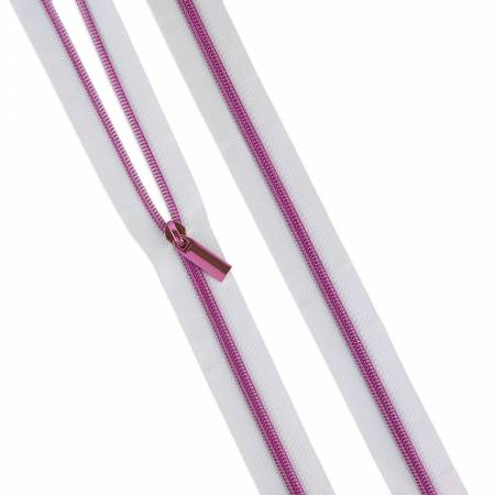 ZBY5C128 White #5 Nylon Tula Pink Coil Zippers: 3 Yards with 9 Pulls