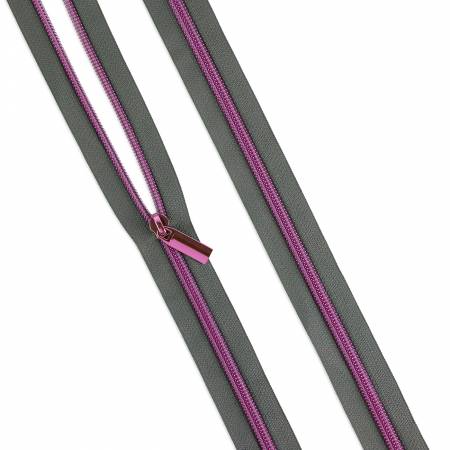 ZBY5C129 Gray #5 Nylon Tula Pink Coil Zippers: 3 Yards with 9 Pulls