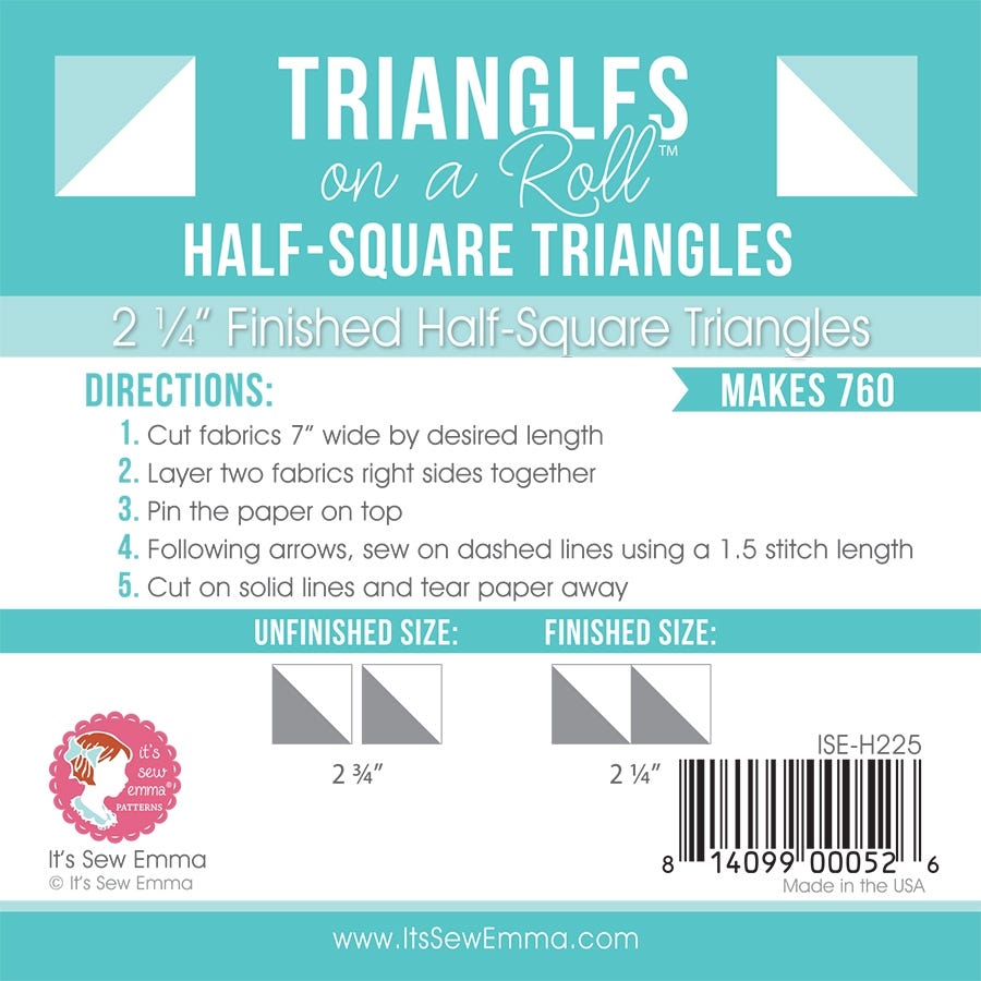 2.25" Half Square Triangle Paper Triangles on a Roll #H225