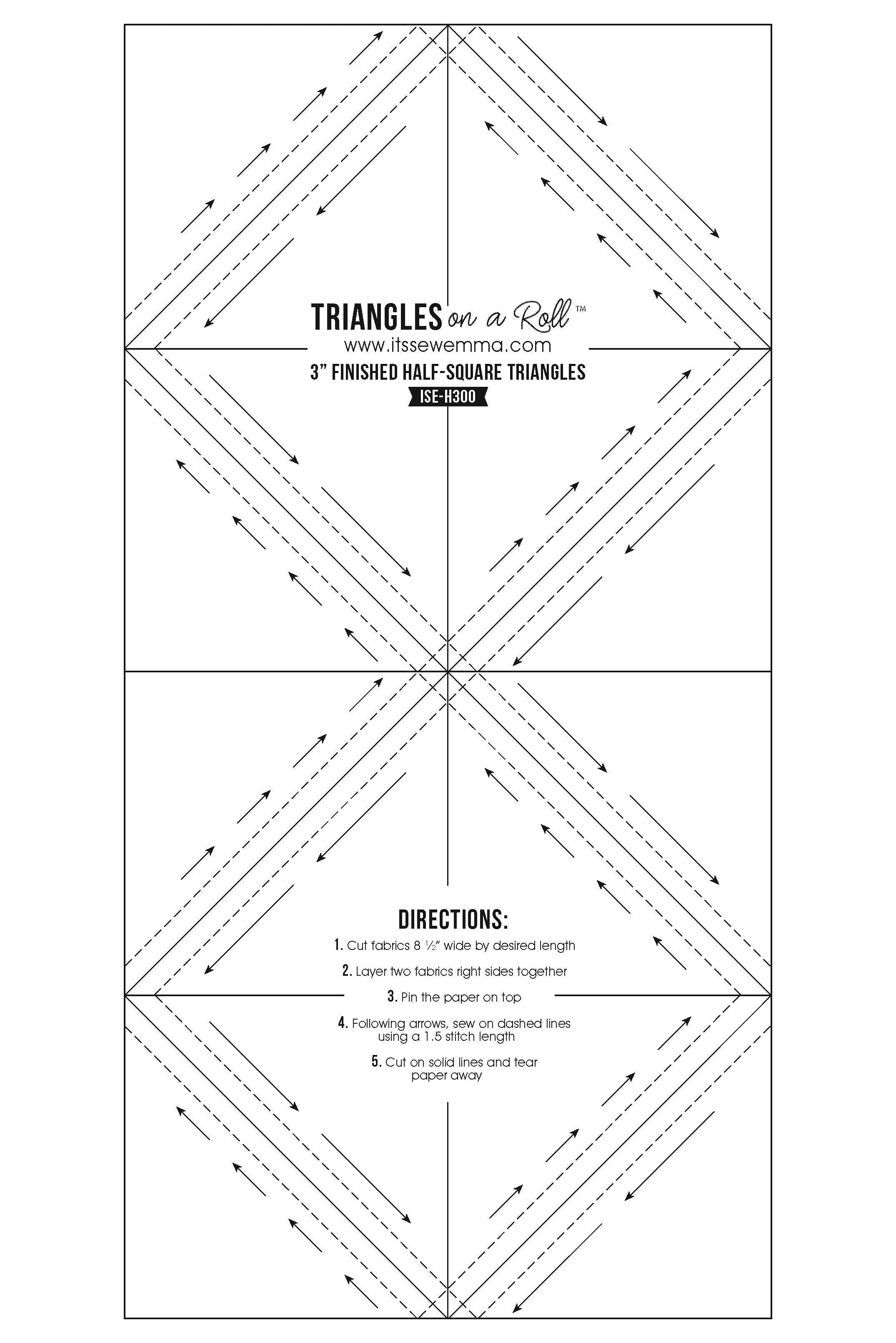 3" Half Square Triangle Paper Triangles on a Roll #H300