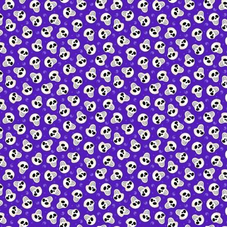 754G-55 Witch's Night Out Purple Tossed Skulls Glows in the Dark