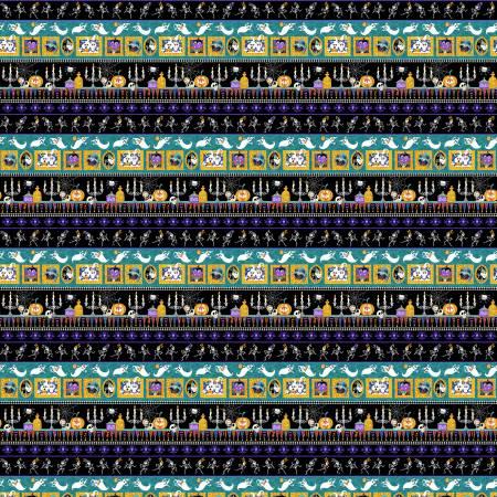 757G-97 Witch's Night Out Multi Border Stripe Glows in th Dark