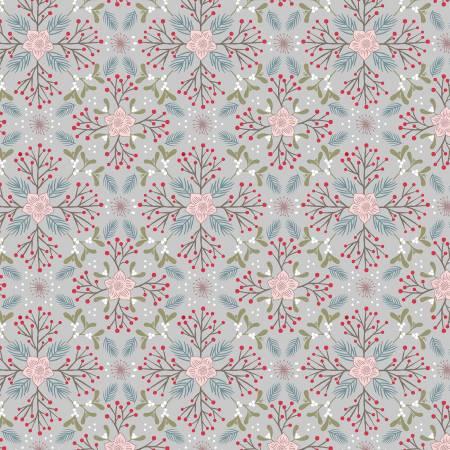 F45-2 Winter In Bluebell - Winter floral grey Flannel