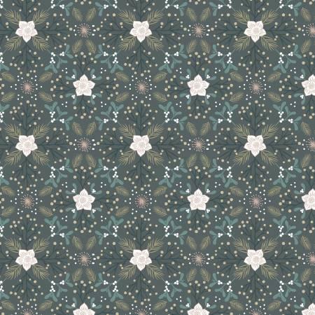 F45-3 Winter In Bluebell - Winter floral dark Flannel