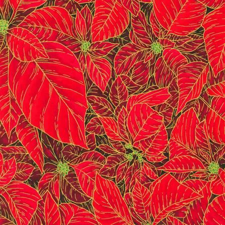HF Snow Flower - Poinsettias Crimson w/Metallic - SRKM-21597-91