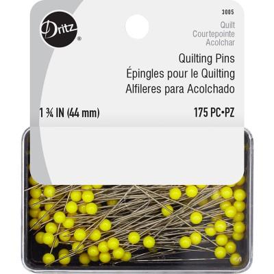 1-3/4" Quilter's Pins with Reusable Storage Box, 175 Count, Yellow, Extra-Long Steel