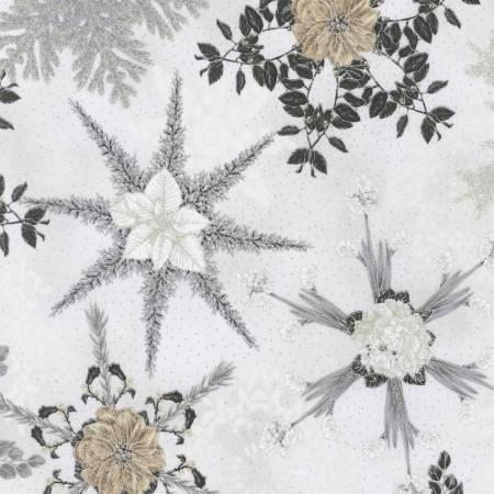 SRKM-21596-303 Holiday Flourish Snow Flower - Snowflakes Blanc w/Metallic