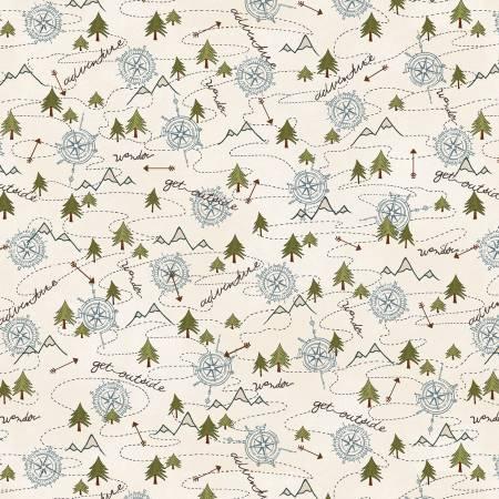 The Mountains are Calling 3138F-44 Cream Mixed Media Mountain Trail Flannel