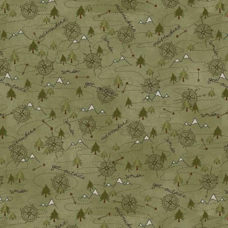 The Mountains are Calling 3138F-66 Green Mixed Media Mountain Trail Flannel