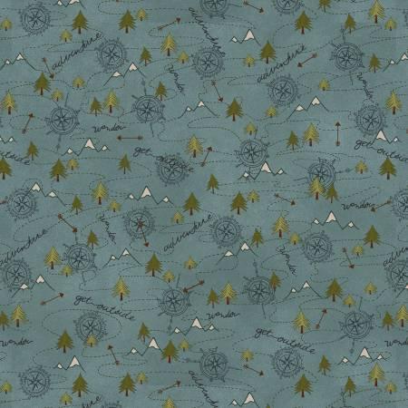 The Mountains are Calling 3138F-76 Teal Mixed Media Mountain Trail Flannel