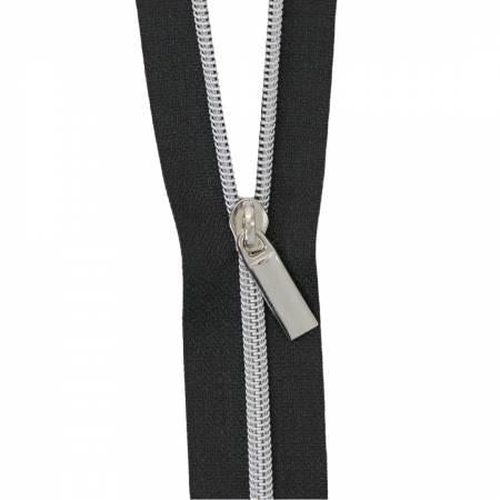 ZBY3C11 Black #3 Nylon Nickel Coil Zip ers: 3 Yards with 9 Pulls