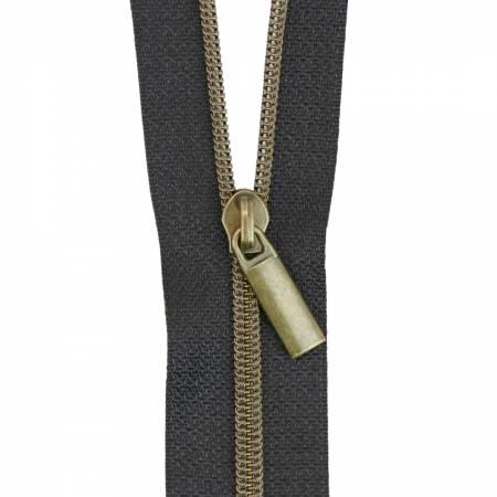 ZBY3C14 Black #3 Nylon Antique Coil Zippers: 3 Yards with 9 Pulls